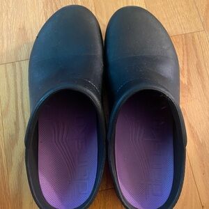 Dansko Black Clogs with Purple Insoles